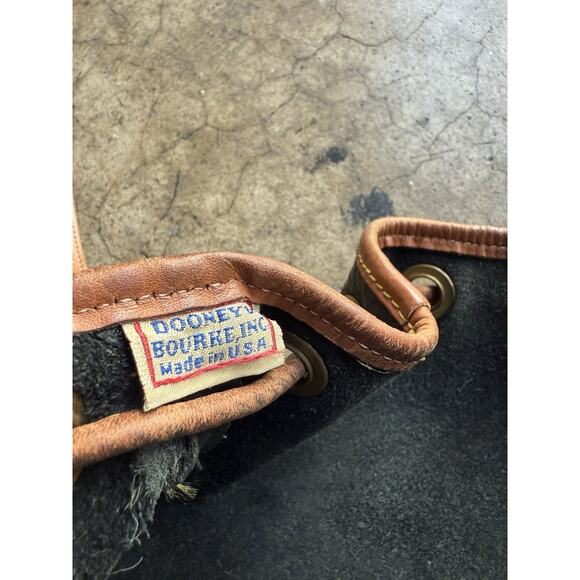 Vintage Dooney & Bourke Hobo Bucket Navy Blue Tan Drawstring Shoulder Bag Pebble - Picture 5 of 7